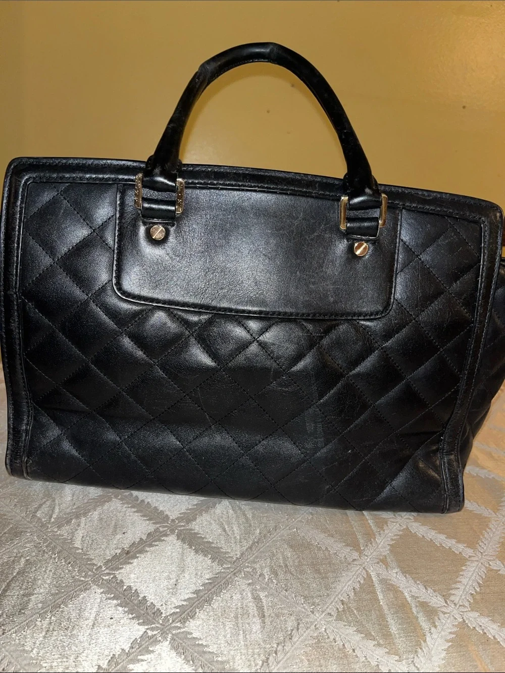 Michael Kors Selma Black Quilted Satchel with Gold Hardware